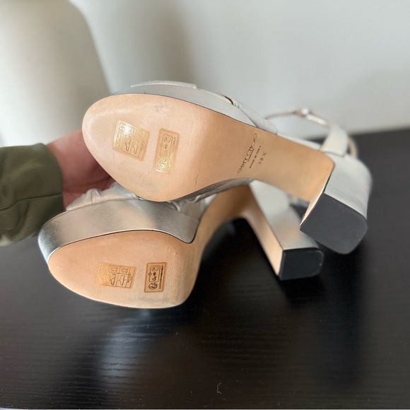 Jimmy Choo Metallic Silver Block Heels - Heloise 120 - Picture 6 of 6